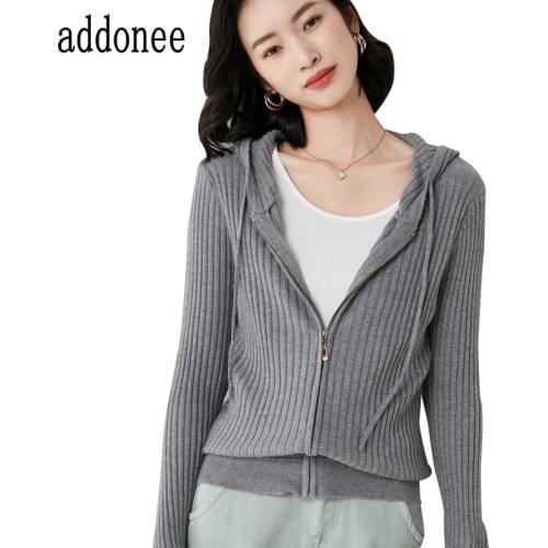 2021 Latest Spring Autumn Women Cotton Knitted Long Sleeve Sweater Cardigan Hooded Coat Solid Loose Casual