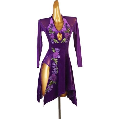 Sexy dress latin dance clothes for women latin dance Embroidery long sleeves dress girls latin dance dress Cha-cha dance dress