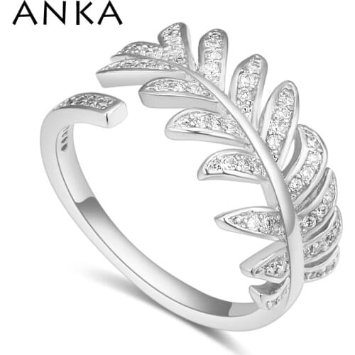ANKA Brand Luxury Excellent Clear Top Zircon Feather Rings For Women Female Hot Sale Wedding Party Jewelry Gift #129801