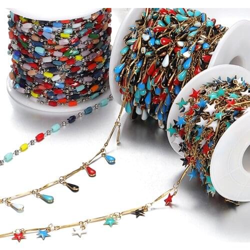 1meter Colorful Chain Star Gold Necklace Stainless Steel Enamel Chain Accessories for Jewelry Making Components DIY Chain