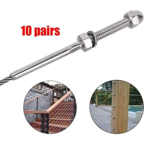 10 PairsThreaded Terminal Stud Stainless T316 Marine Grade Stud End Fitting Terminal For 3/16 Inch Cable Deck Railing Hand Swage
