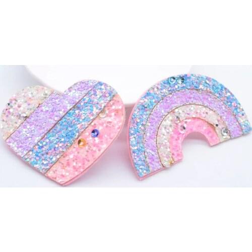 10Pcs Padded Pinkycolor Heart Rainbow Applique for DIY Clothes Hat Crafts Decor Headwear Hair Clips Bow Accessories