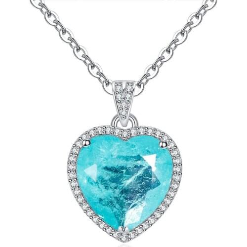 12*12m'm Created Moissanite Paraiba Tourmaline Gemstone Diamonds Pendant Necklace Fine Jewelry