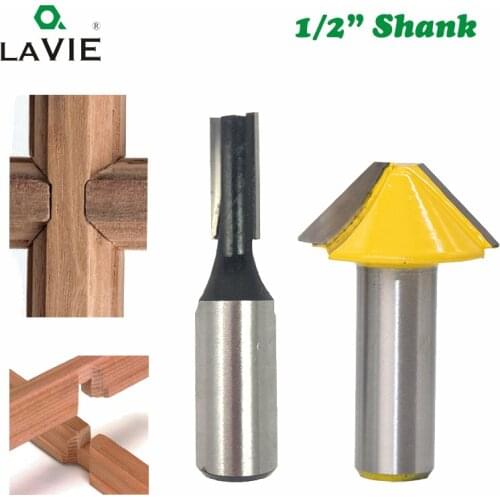 LA VIE 2pcs 1/2 Solid Carbide Tenon Cutting Bits Knife Flat-bottomed V Shape Milling Cutters Router Bit for Wood Door Window