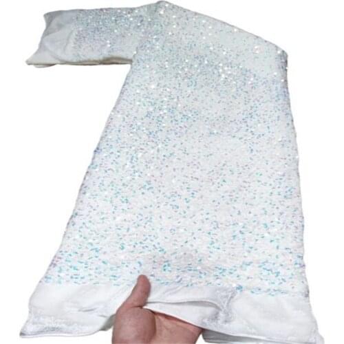 2021 White velvet lace fabric high quality gold green african french lace fabric with sequins african french lace for sewing