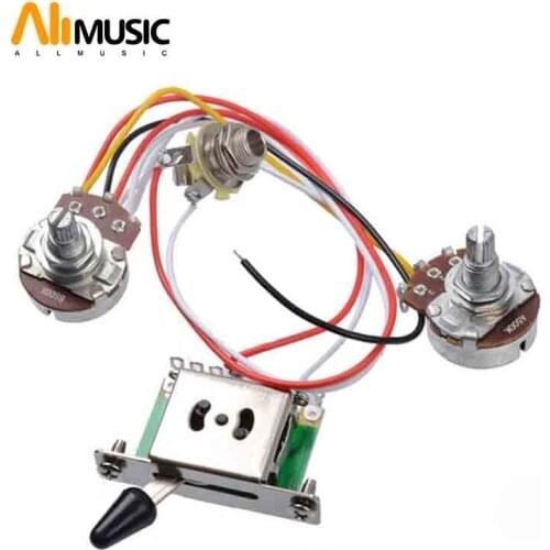 3 Pickup Guitar Wiring Harness Prewired with A500k B500K big Pots 5 Way Switch 1 Volume 1 Tone Black-White