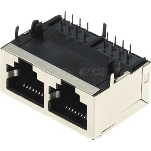 5PCS 1*2 RJ45 Metal 16 Pin Female PCB Right Angle Board Jack Connector 8P8C Crystal Head Socket 1x2 21mm Network Interface