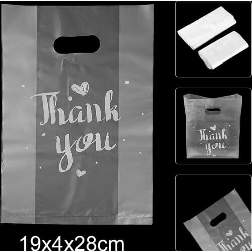 50pcs Thank You Gift Favor Bags Handmade Cookie Candy Cake Wrapping Bags Plastic Cupcake Bag Shopping Carrier Bag S/M