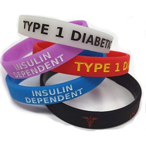 50pcs Type 1 one diabetes diabetic Allergy wristbands Medical alert awareness Silicone Bracelet Wristbands