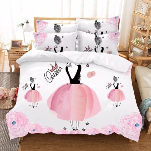 Ballet Girl Lovely Bedding Sets Duvet Cover Cotton Pillowcase Sheet Linen Floral Print Home Textile Bedclothes Queen King Size F