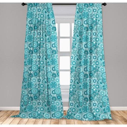 Turquoise White Aqua Curtains Hippie Floral Leaves Mandala Rounds Traditional Window Treatments for Living Room Bedroom Decor
