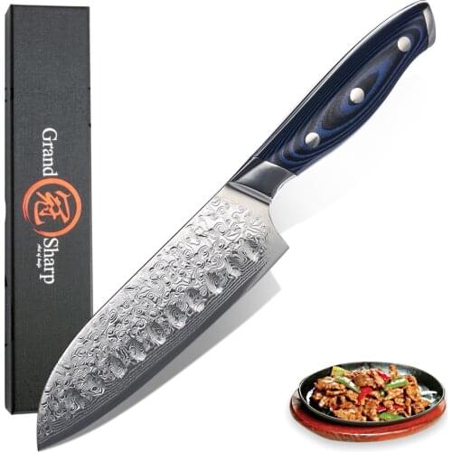 Grandsharp Factory Damascus Kitchen Knives Santoku Knife 5 Inch Japanese VG10 Damascus Steel Chef Cooking Professional Tools NEW