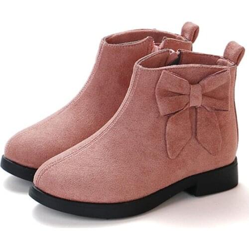 Spring Autumn Teens Girls Bowknot Rubber Leather Martin Boots For Girls Pink black Rome Ankle Princess Boots Shoes New