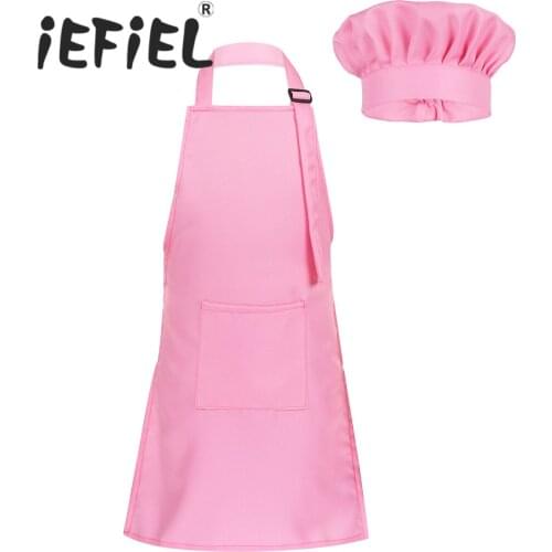Children Kids Girls Cosplay Apron Adjustable Apron and Chef Hat Set for Kitchen Cooking Baking Painting Training Halloween Wear