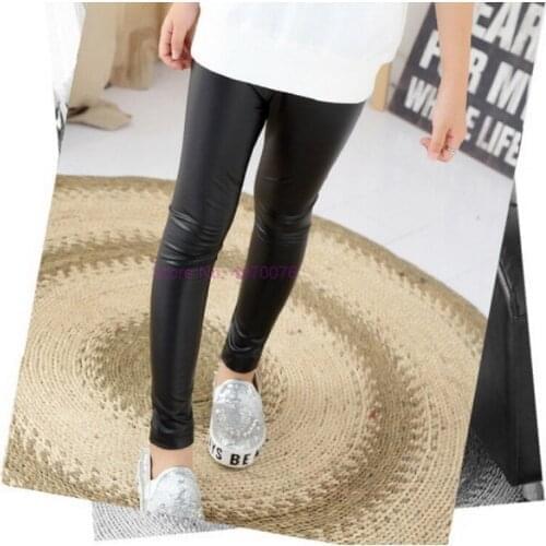 DHL 200pcs Children Pu Leather Pants Leggings Girl Spring Autumn Legging Kids Flower Warm Thin Slim Trousers