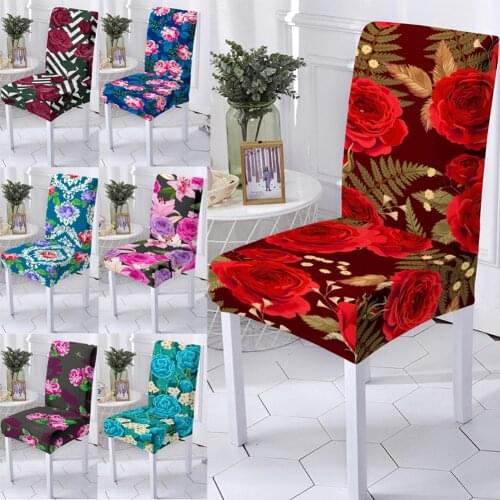 Elastic Spandex Rose Flower Chair Cover High Back Chair Protector Case for Resterant Wedding Party Dining Room Decoration