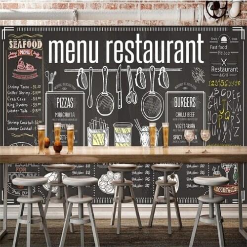 European 3d Hand-painted Blackboard Chalk Word Wallpaper Breakfast Bread Coffee Restaurant Bar Background Wall Mural Wallpaper