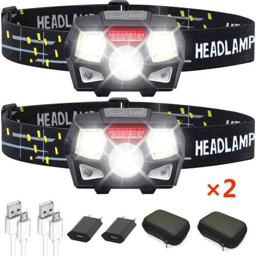 LED headlights USB rechargeable 8000LM motion sensor headlamps 5 modes with red light suitable for adults children 2 Pcs