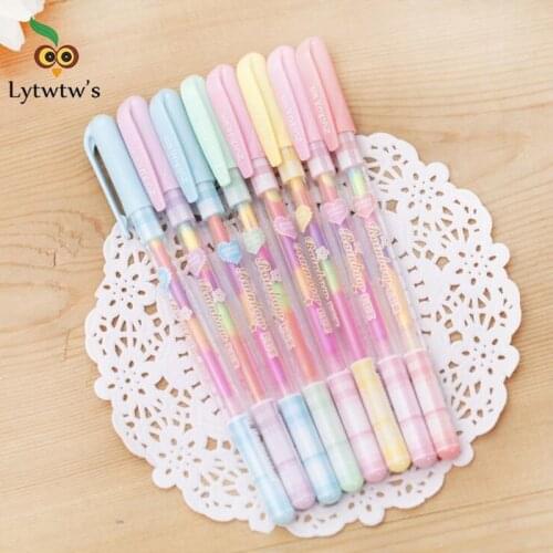 1 Pcs Lytwtws Stationery Kawaii Cute Lovely Candy text marker Gel Pen Student School Office Supply Change 7 Colors Draw Glitter