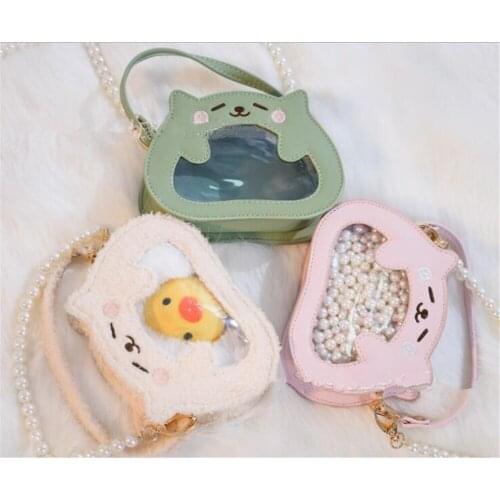 Kawaii Lolita Cute Bear Head Transparent Bow JK Uniform Dolls Handbag Girl Shoulder Bag Messenger bag B1460
