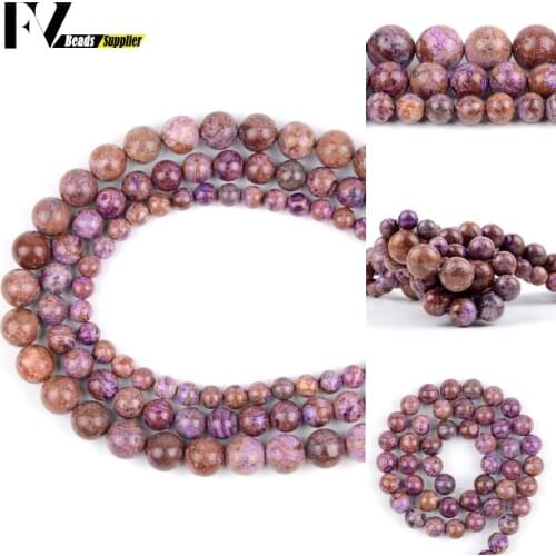 Wholesale Natural 6 8 10 12mm Purple Charoite Stone Spacer Round Beads For Jewelry Making DIY Bracelets Necklace Needlework 15"