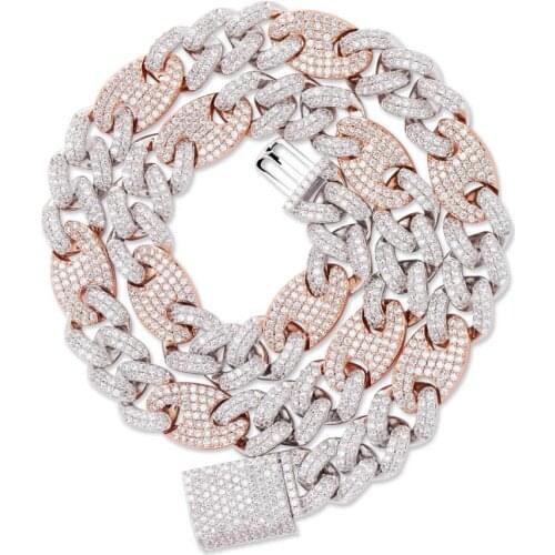 20MM Hip Hop Miami Cuban Chain Iced Out Necklace Rapper Jewelry Cubic Zirconia Gold Sliver GB007