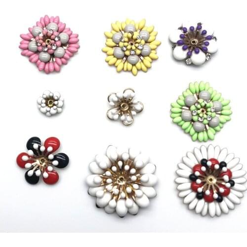 Metal rhinestone enamel Flower Crystal Stones Flatback Rhinestone Button for DIY Craft Clothes Decoration