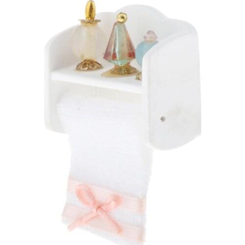 Mini Wooden Towel Rack with Perfume Toy,Miniature Bathroom Ornaments Dollhouse 1:12 Scale House Model Decor Supplies