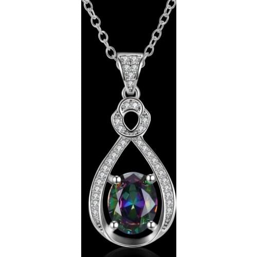 Garilina Fashion Versatile Boutique Jewelry Mystic Rainbow Cubic Zirconia Silver Color Necklace Trend Pendant For Women AP2100