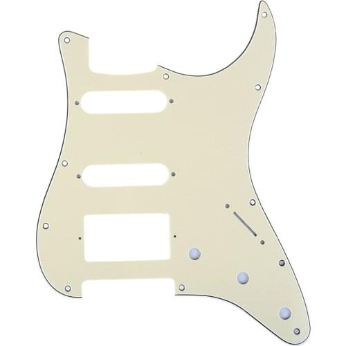 Musiclily Pro 11-Hole Modern Style Strat HSS Pickguard for American Stratocaster Guitar, 3Ply Cream