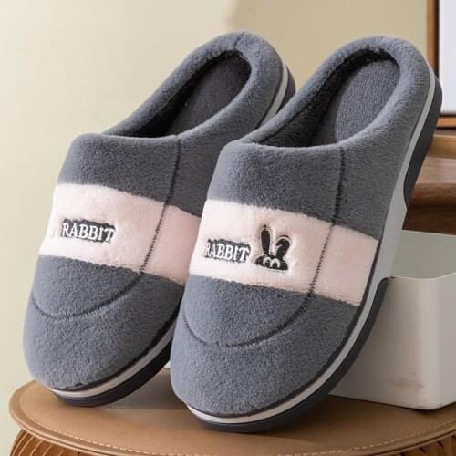 Autumn and Winter New Mens Home Cotton Slippers Cute Rabbit Fur Warmth Mens Cotton Slippers Mens Non-slip