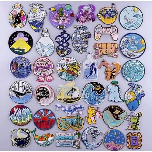 Nicediy Whale Animal Patches Cute Cat Badge Patch Embroidered Patches For Clothing Sewing Stripe Applique Jacket Jeans Patch Diy