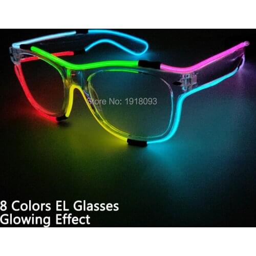 Newest 8Colors EL Wire Glowing Glasses with DC-3V Sound activated Driver Neon Cold Light Glasses for Glow Party Supplies
