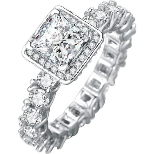 New Sparking Clear square CZ Stackable Rings For Women Fashion Gift Engagement Wedding Ring European Jewelry Factory Price