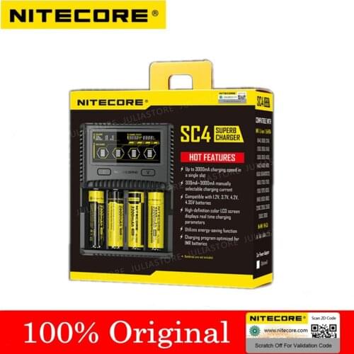 NITECORE SC4 Intelligent Faster Charging Superb Charger with 4 Slots 6A Total Output Compatible IMR 18650 14450 16340 AA Battery