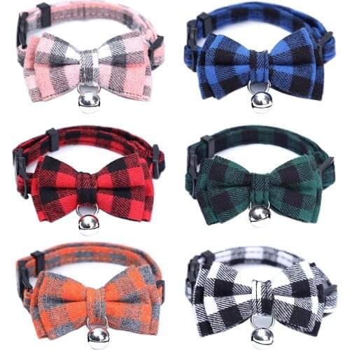 Cat Collar Breakaway with Bow Tie and Bell Adjustable Safety Classic Plaid Kitten Collars for Pet and Puppies from 7.8~10.2 Inch