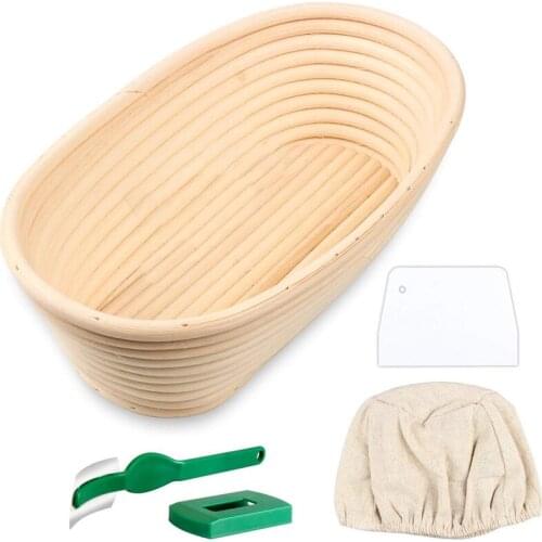 Oval Bread Proofing Basket, Handmade Banneton Bread Proofing Basket Brotform with Bread Lame, Dough Scraper, Proofing Cloth Line