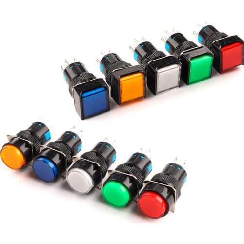 16mm With Light Power SwitchAB6 5/8Pin Push Button Switch Small Square&Round Self-Locking Self-Reset Start Up Switch 12/24/220V