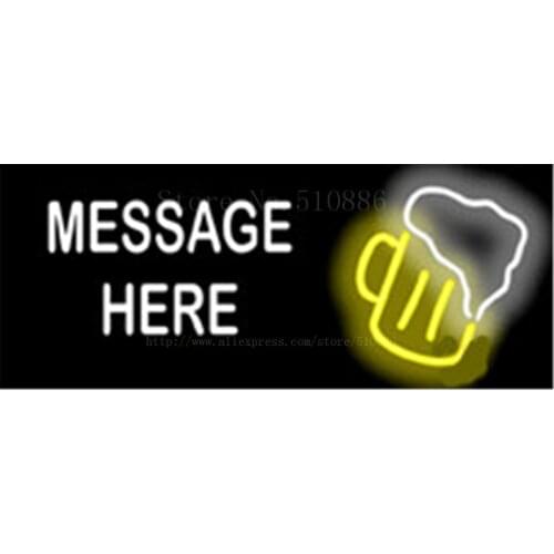 Custom Message Beer Mug NEON SIGN REAL GLASS BEER BAR PUB LIGHT SIGNS store display Bulbs bar drink Advertising Lights 17*14"