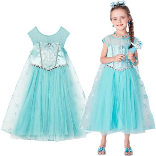 Elsa Cosplay Dress For Girls Halloween Party Costumes With Snowflake Print Cloak Kids 3-8T Princess Accessories