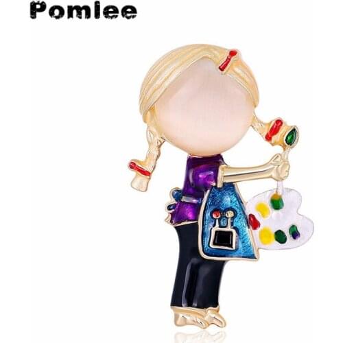 Pomlee Two Braids Oil Painting Purple Girl Brooches Sweet Brooch Pin Nurse Jewelry Fashion Jewelry Christmas Gift