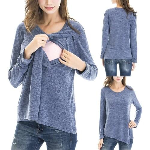 Casual Women Pregnancy Clothes Womens Clothing Pregnant Maternity Solid Long Sleeves Comfy Nursing Tops Shirts For Breastfeeding