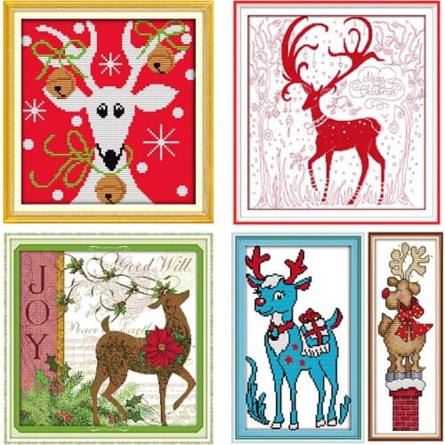 Joy Sunday Cross Stitch Kit Mascot Christmas Elk 14CT11CT Printed Handmade Embroidery Needlework Counted Artwork Decor Gifts Set