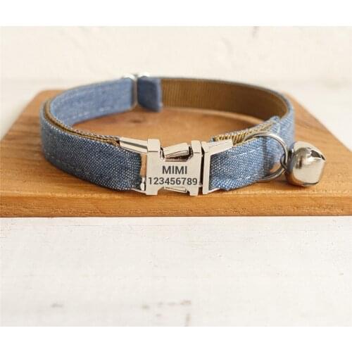Adjustable Denim Cat Collar High Quality Personalized ID Cat Collar with Bell Safety Metal Buckle Cat Product Exquisite Pet Gift
