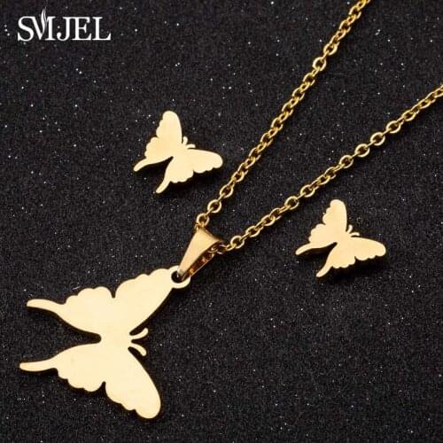 SMJEL Cute Matte Butterfly Charms Necklace Rose Gold Color Stainless Steel Link Chain Neckalce Jewelry For Women Wholesale