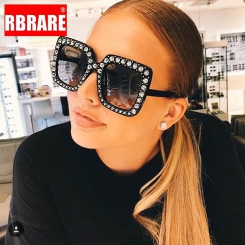 RBRARE Classic Oversized Sunglasses Women Fashion Square Sunglasses Women Luxury Designer Imitation Diamond Shades for Women