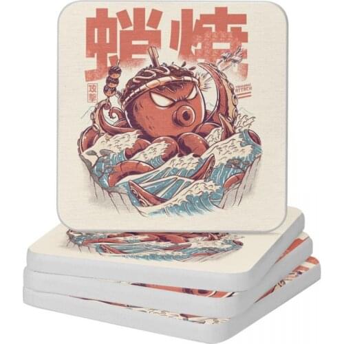 Takoyaki Attack Diatomaceous Earth Square Round Coaster Eco-friendly Cup Bonsai Mat Soap Toothbrush Pad 10x10cm