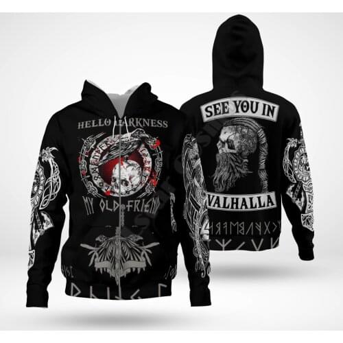 Viking Tattoo 3D Hoodies Printed Harajuku Coat Jacket Men For Women Fashion Zipper hoodies Drop Shipping 12