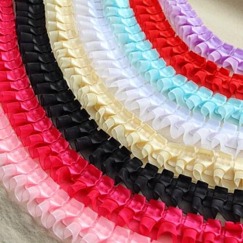Top grade grenadine fold lace trimming ruffle trim fabric for child baby doll garment Lace
