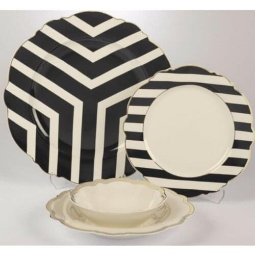 Unique Black &White Pattern 6 Persons 24 PCS Porcelain Turkish Made Dinner Set